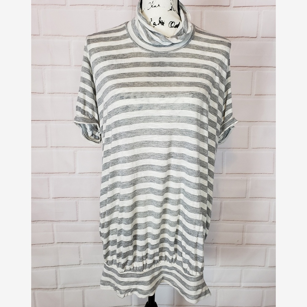 We the Free Gray White Striped Mock Neck Top XS